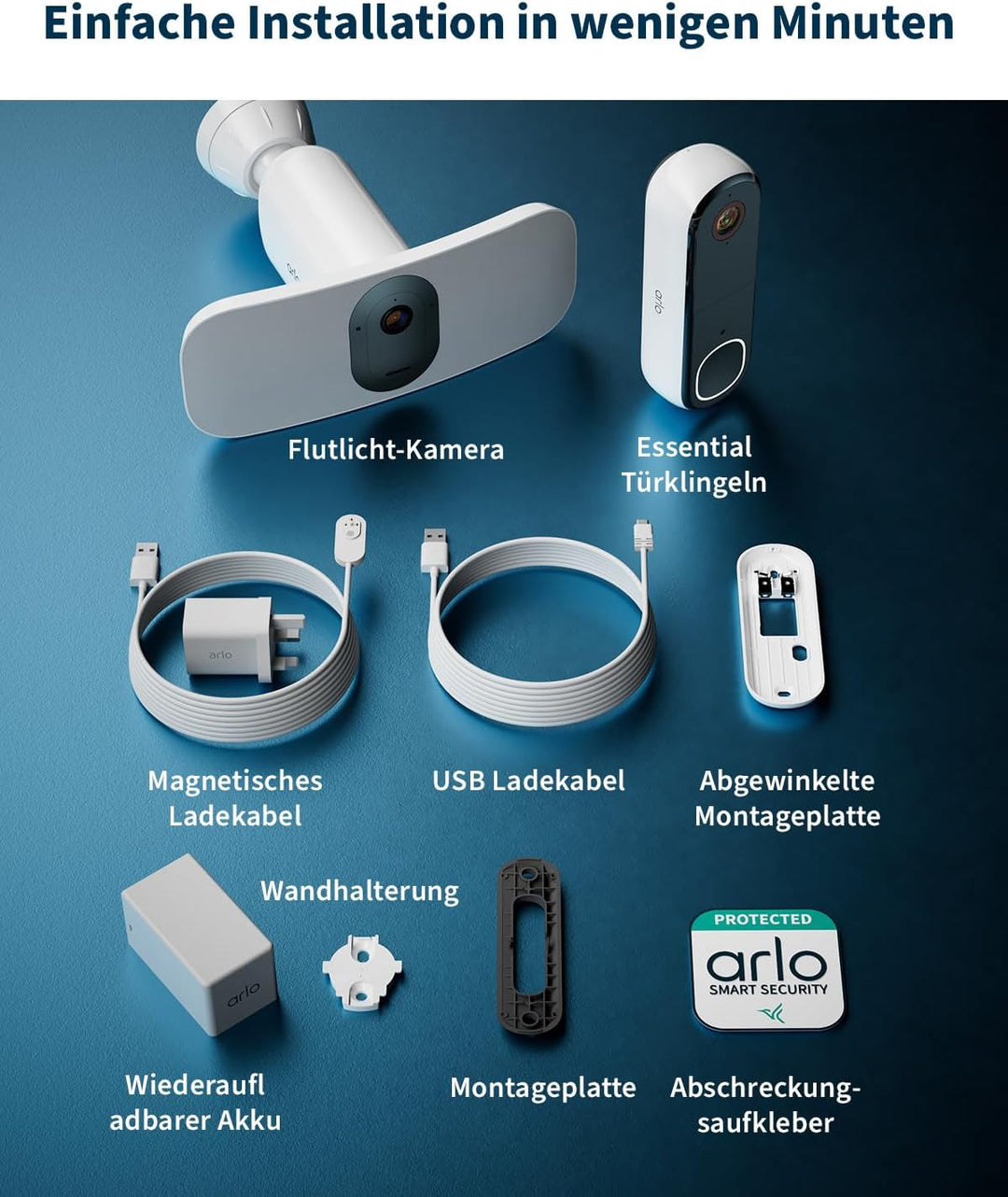 Arlo 2K Floodlight Überwachungskamera + Türklingel HD mit Kamera, Kabellos, Nachtsicht, Bewegungsmel