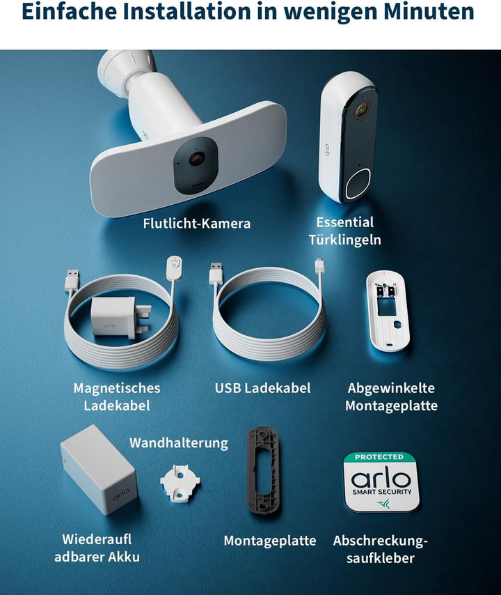 Arlo 2K Floodlight Überwachungskamera + Türklingel HD mit Kamera, Kabellos, Nachtsicht, Bewegungsmel