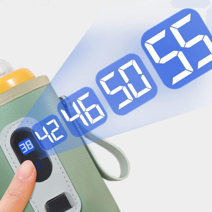 Tragbarer USB-Babyflaschenwärmer, Digital LCD-Display, Temperatureinstellbar 38-55°C, Wasserdichtes