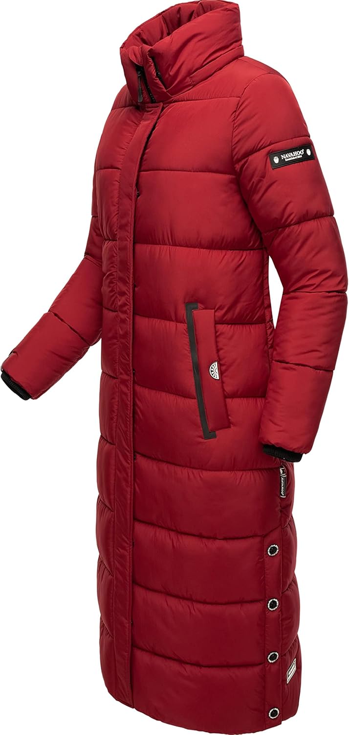 Navahoo Damen Wintermantel Warmer Steppmantel lang mit Abnehmbarer Kapuze Isalie XS-XXL M Dark Red,