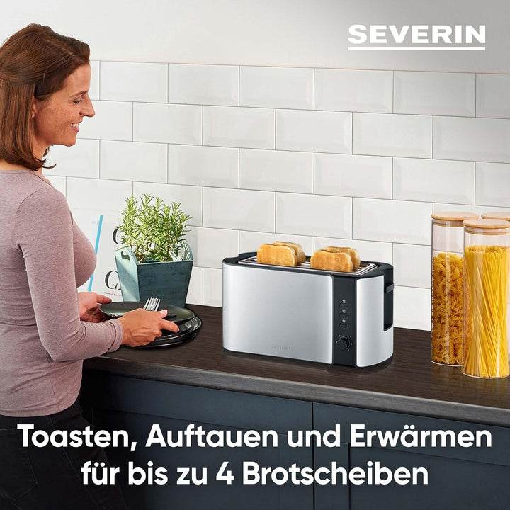 SEVERIN Automatik-Toaster, 2 Langschlitzkammern, Für bis zu 4 Brotscheiben, 1.400 W, AT 2590, Edelst