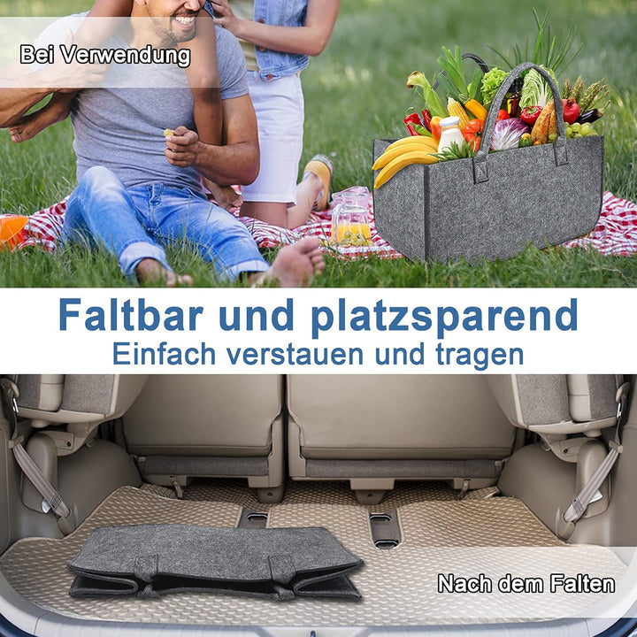 2 Stück Filztaschen Kaminholztasche Filz, Faltbar Kaminholzkorb Filztasche Shopper für Holz Zeitunge