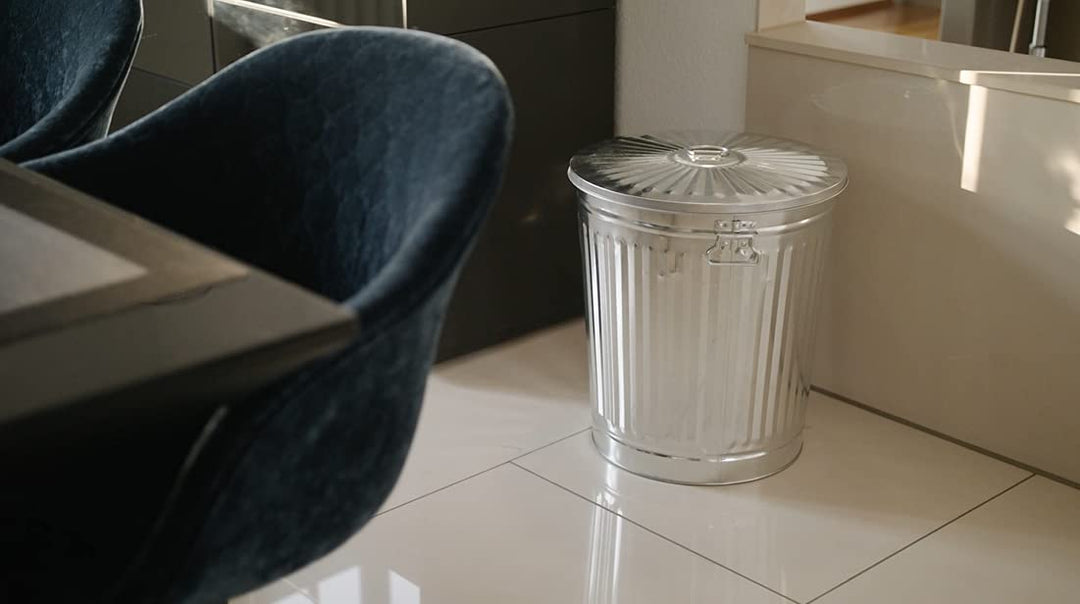 Jinfa 1 Retrodesign Metalleimer mit Griffen und Deckel + 30 Müllbeutel | Zink | 62L 1 Mülleimer 62L