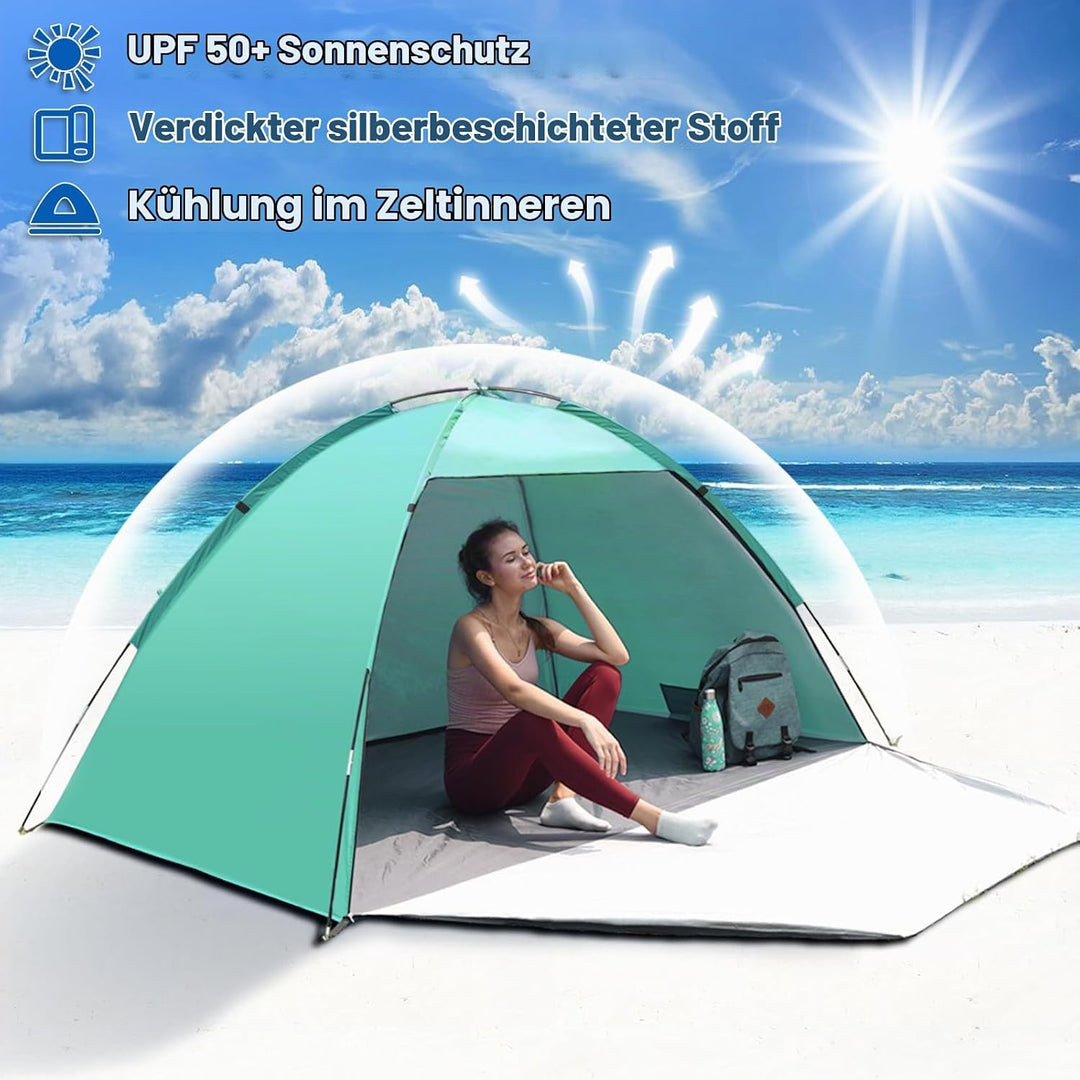 Strandmuschel, UV Schutz 50+ Familie Zelt XXL Strandmuschel Vorder und Hintertür mit Reissverschluss