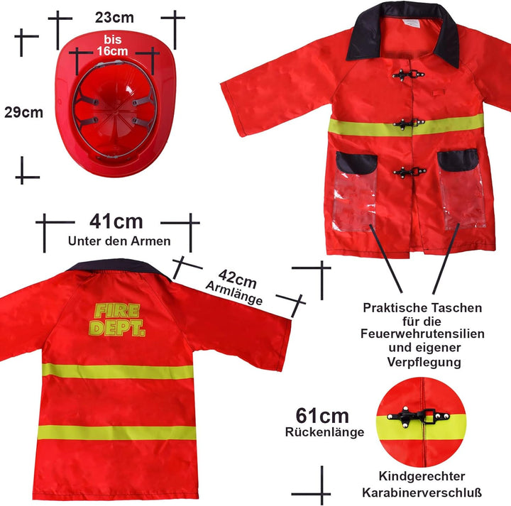 TE-Trend Feuerwehr Kostüm Kinder Spielzeug Jungen Mädchen Karneval Halloween mit Feuerwehrhelm Brech