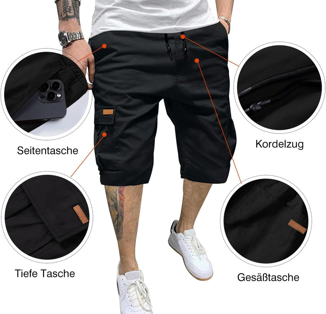 JMIERR Kurze Hosen Herren Baumwolle Cargo Shorts Herren Sommer Freizeithose mit Taschen S A Schwarz,