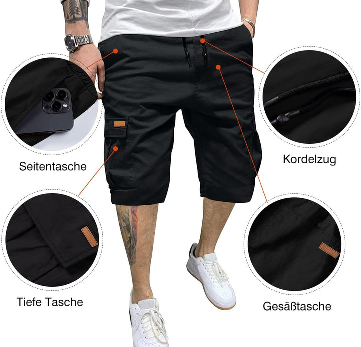 JMIERR Kurze Hosen Herren Baumwolle Cargo Shorts Herren Sommer Freizeithose mit Taschen S A Schwarz,