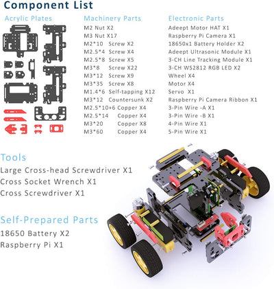 Adeept AWR 4WD WiFi Smart Robot Car Kit for Raspberry Pi 4/3 Model B+/B/2B, DIY Robot Kit for Kids a