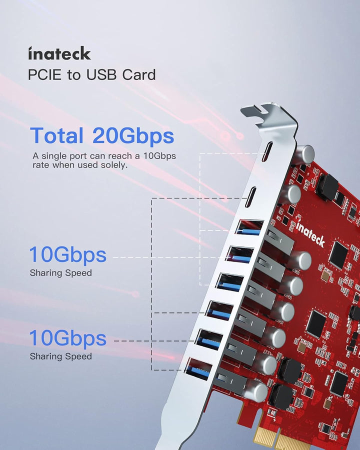 Inateck RedComet U22, PCIe zu USB 3.2 Gen 2 Erweiterungskarte, 6 USB Typ-A und 2 USB Typ-C Anschlüss