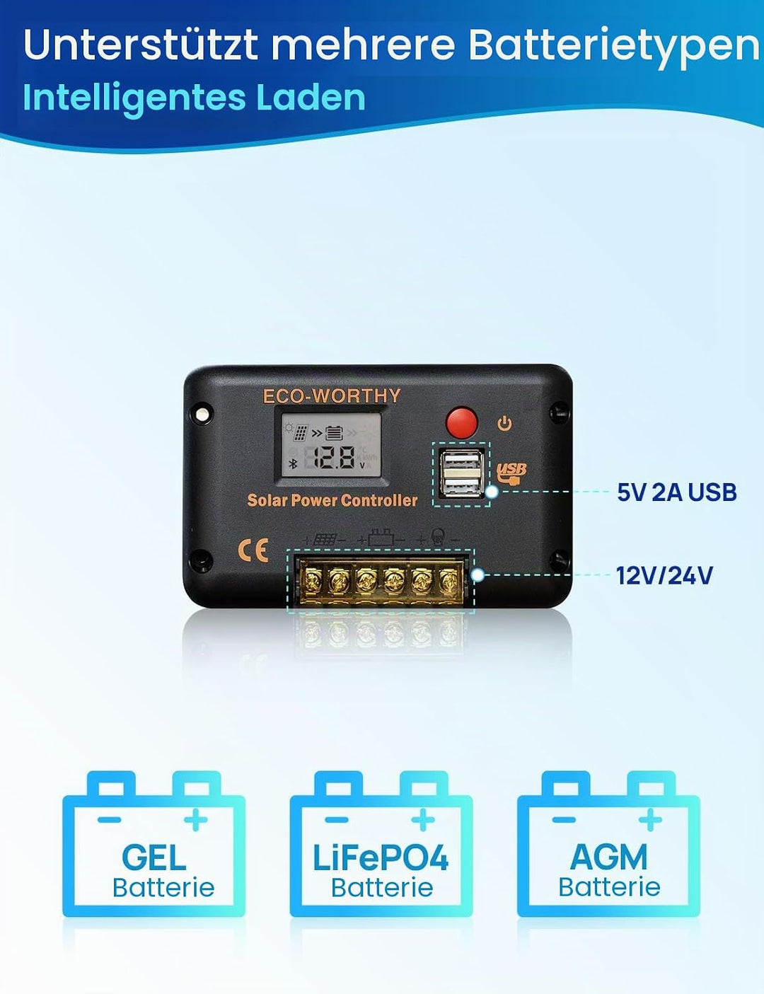 ECO-WORTHY Solarmodul-Kit 100W 12V, 100W Solarmodule 18BB N-Typ, Wirkungsgrad 25% mit 30A Laderegler