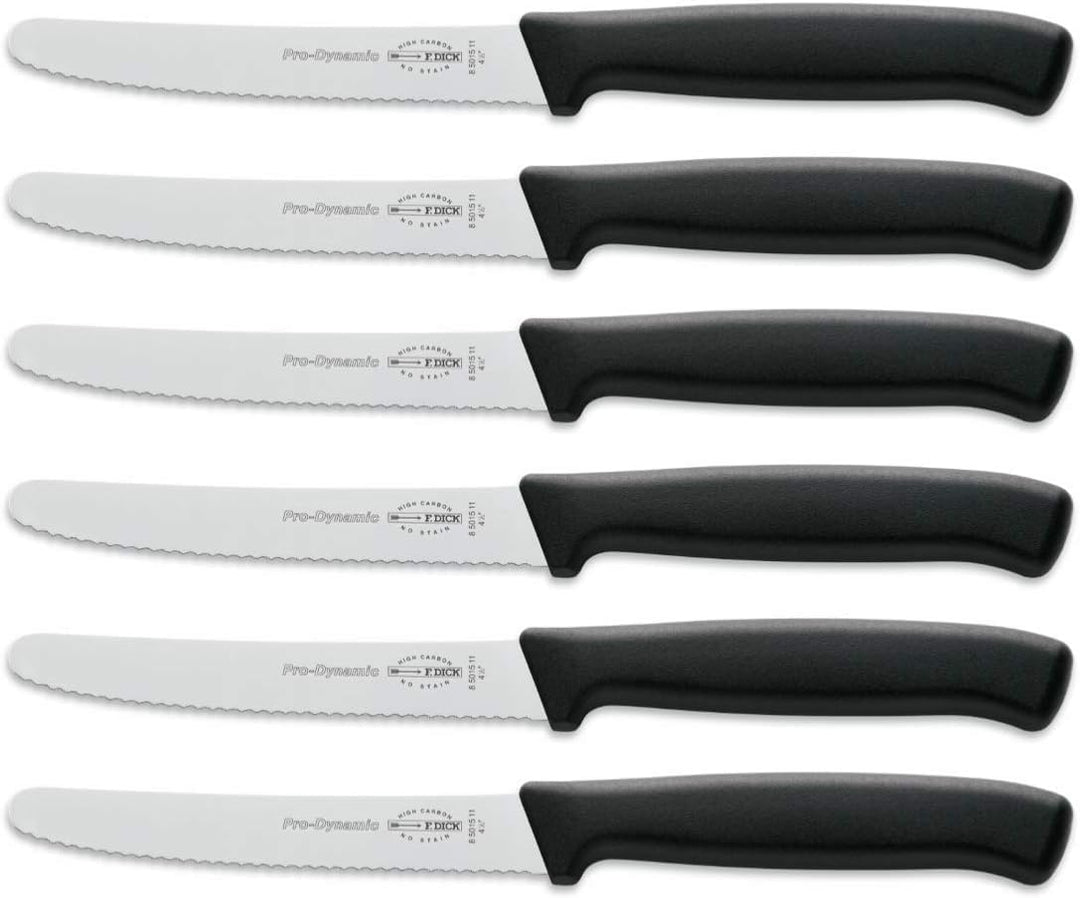 F. DICK Allzweckmesser-Set ProDynamic (6x Messer schwarz mit Klinge 11 cm, Microverzahnung, X55CrMo1