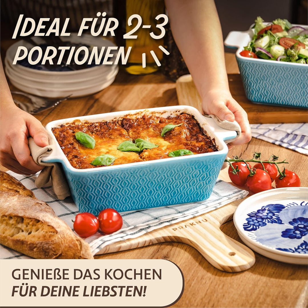 Auflaufform aus Keramik für 2 Personen - Für Lasagne, Tiramisu & Auflauf - Extra Hoher Rand - Eckig