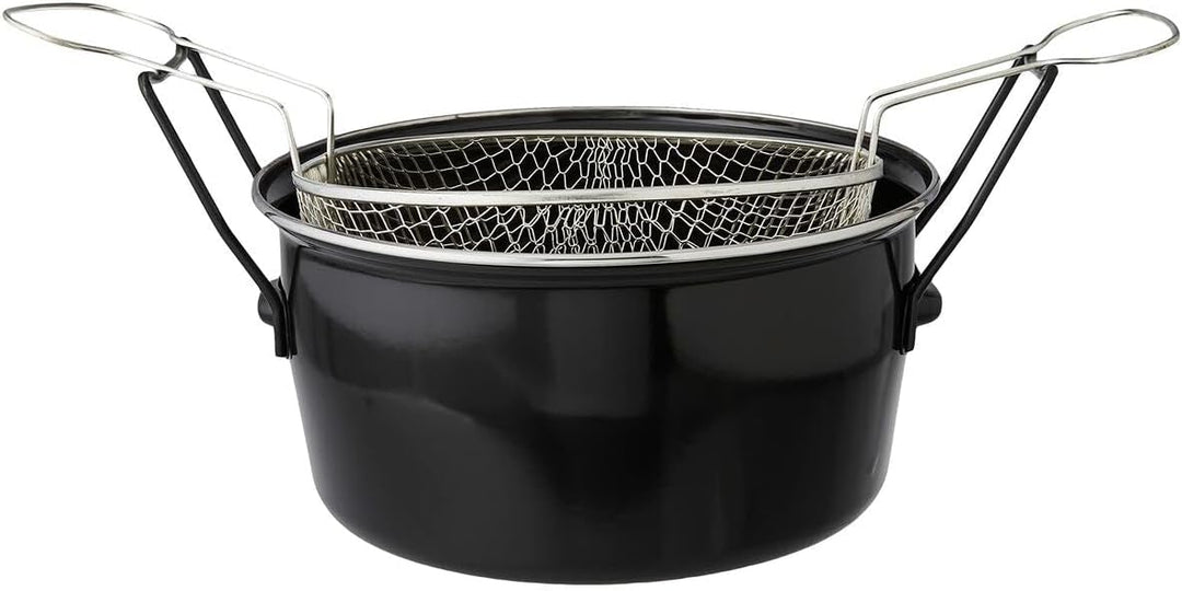 Baumalu - Fritteuse aus emailliertem Stahl Schwarz Abmessungen 28 cm mit Edelstahlkorb - für alle He