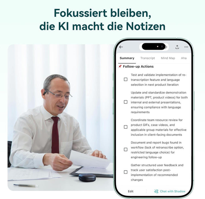 TicNote Pods Wearable KI-Sprachrekorder, 4G integriert kein Smartphone nötig – Sprachaktiviertes Auf