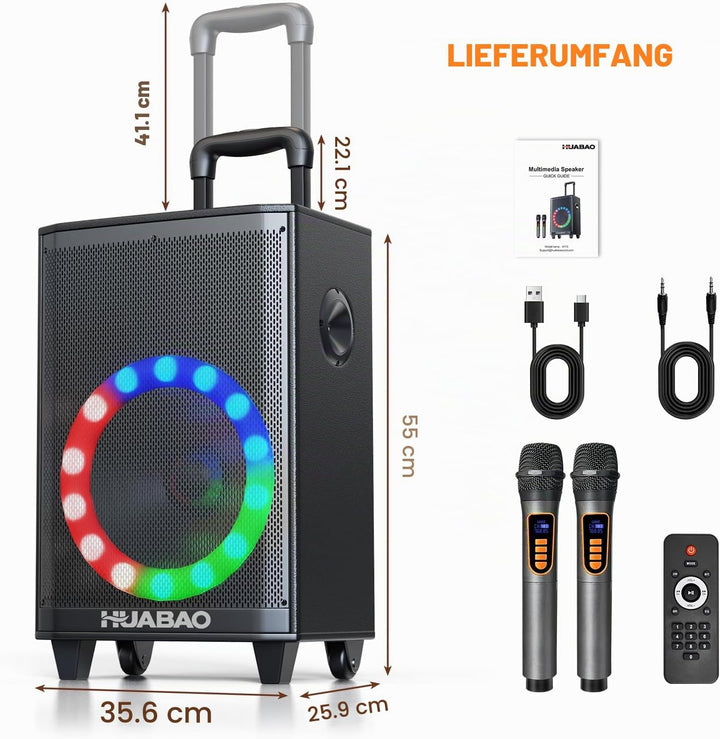 Grosser Bluetooth-Karaoke-Lautsprecher mit 2 drahtlosen Mikrofonen, 11-Lautsprechersystem mit 8800-m