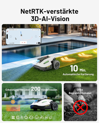 MAMMOTION YUKA Mini 500 Mähroboter, bis zu 500 m², UltraSense AI Vision und RTK, 45% Steigung, Autom