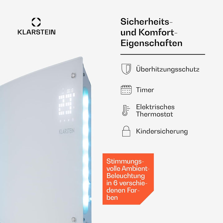 Klarstein Elektroheizung, Konvektor-Heizung Freistehend oder Wandmontage, Mobile Energiesparend, Lei
