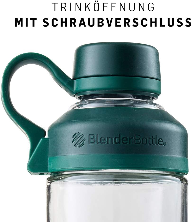 BlenderBottle Mantra Glas Trinkflasche, mit Trinköffnung aus Glas und BlenderBall, geeignet als Yoga