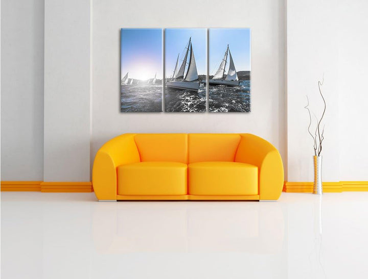 Pixxprint Luxusyachten bei Segelregatta als Leinwandbild/Grösse: 3 Teilig (120x80) cm/Wandbild/Kunst