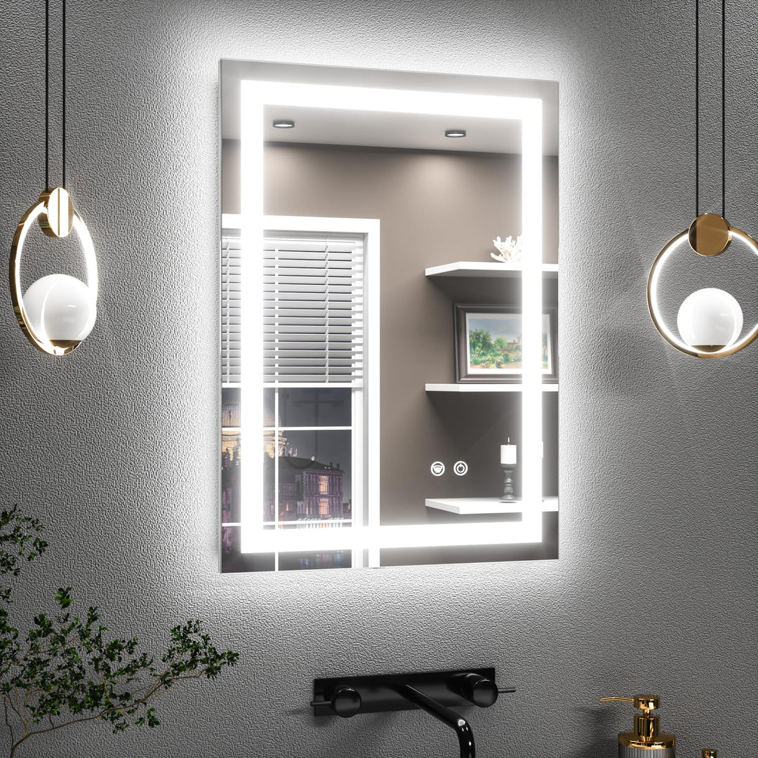 TETOTE Badspiegel mit Beleuchtung 50x70cm, Badezimmerspiegel Beleuchtet Beschlagfrei Badezimmer Wand