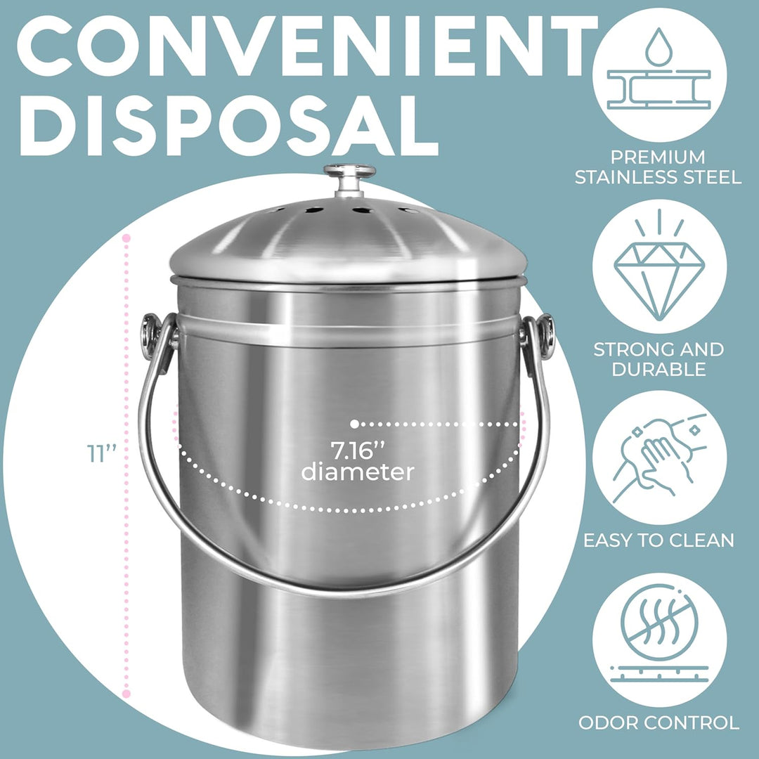 Epica Komposteimer, Edelstahl, 1 Gallon Grau, Grau