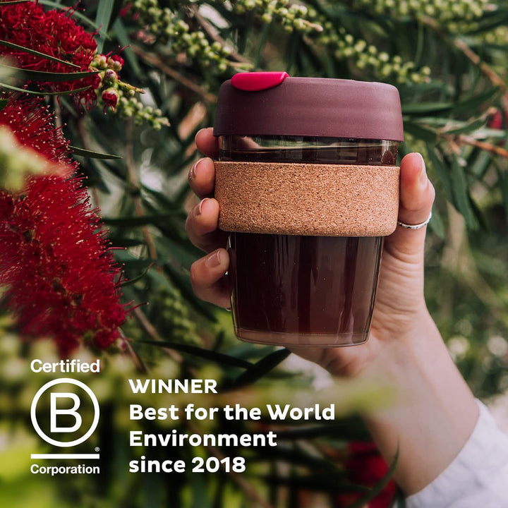 KeepCup Brew Cork, Mehrweg-Glasbecher, spritzwassergeschütz, Medium 12oz 340mls, Schwarz Medium 12oz