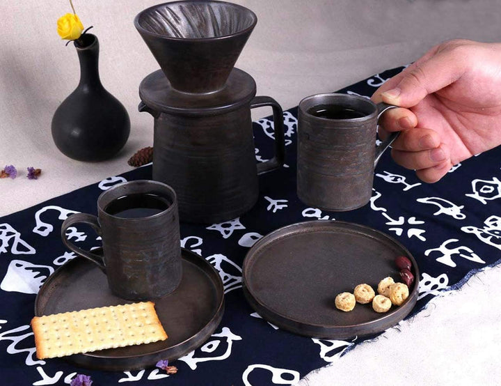 globe faith Handgefertigtes Steinzeug Pour-Over-Kaffeebrühset & Becher-Set, Kaffeefilter-Dripper-Keg