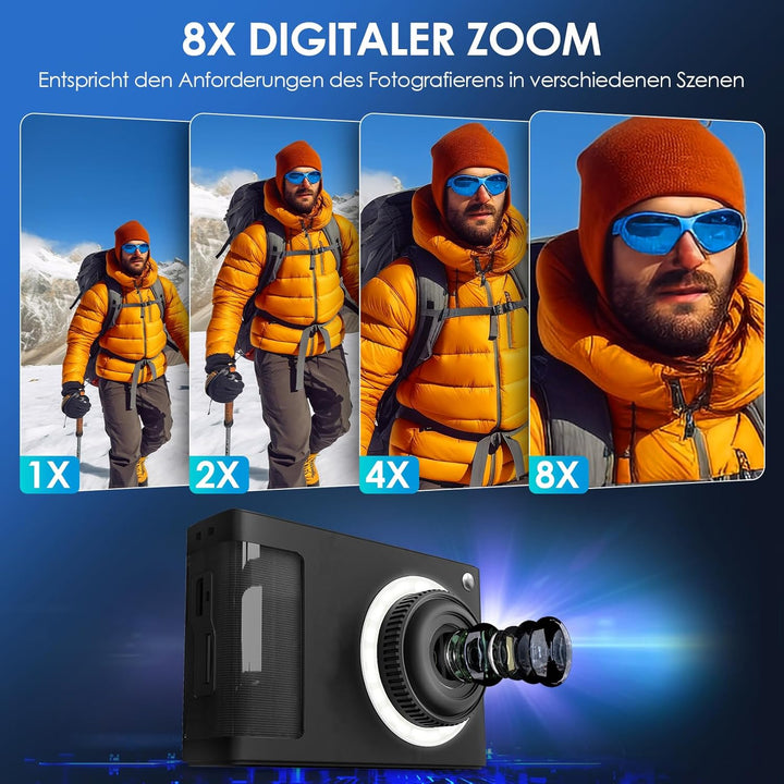 Digitalkamera, ARNSSIEN 1080P Kinderkamera, 2,4" 16LED Licht 40MP mit 8 Zoom Kamera Fotokamera, Komp