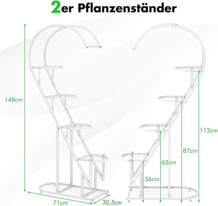 RELAX4LIFE 5-stufiger Pflanzenständer Metall, Blumentreppe Herzförmig, Pflanzenregal mit 4 Haken, Bl