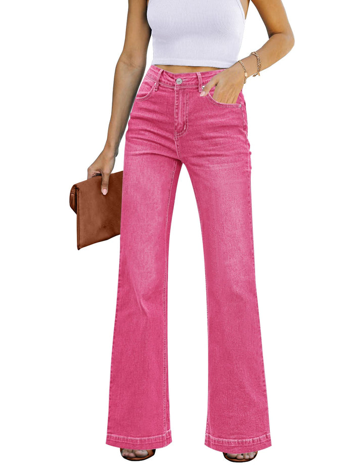 Schlaghose Damen High Waist Wide Leg Baggy Jeans Stretch Hosen M Heisses Rosa, M Hei&amp;