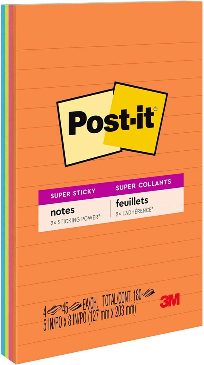 Post-it Notes Super Sticky Pads in Energy Boost Collection Farben, liniert, 12,7 x 20,3 cm, 45 Blatt