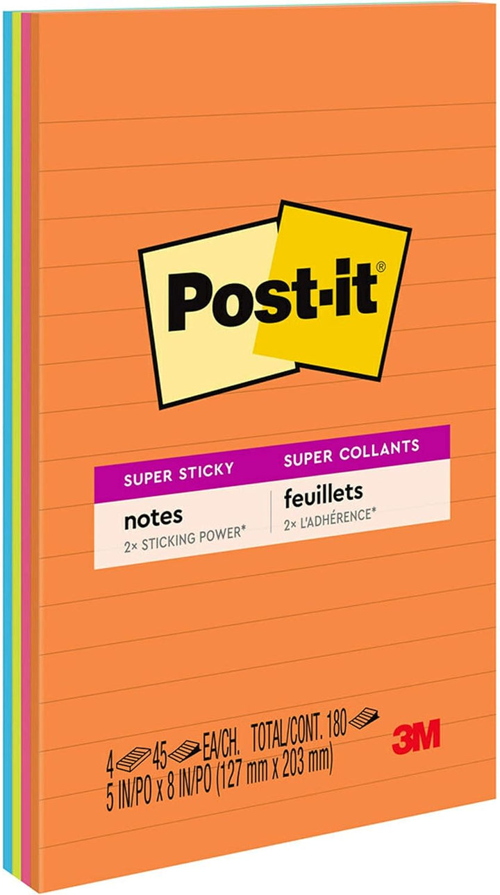 Post-it Notes Super Sticky Pads in Energy Boost Collection Farben, liniert, 12,7 x 20,3 cm, 45 Blatt