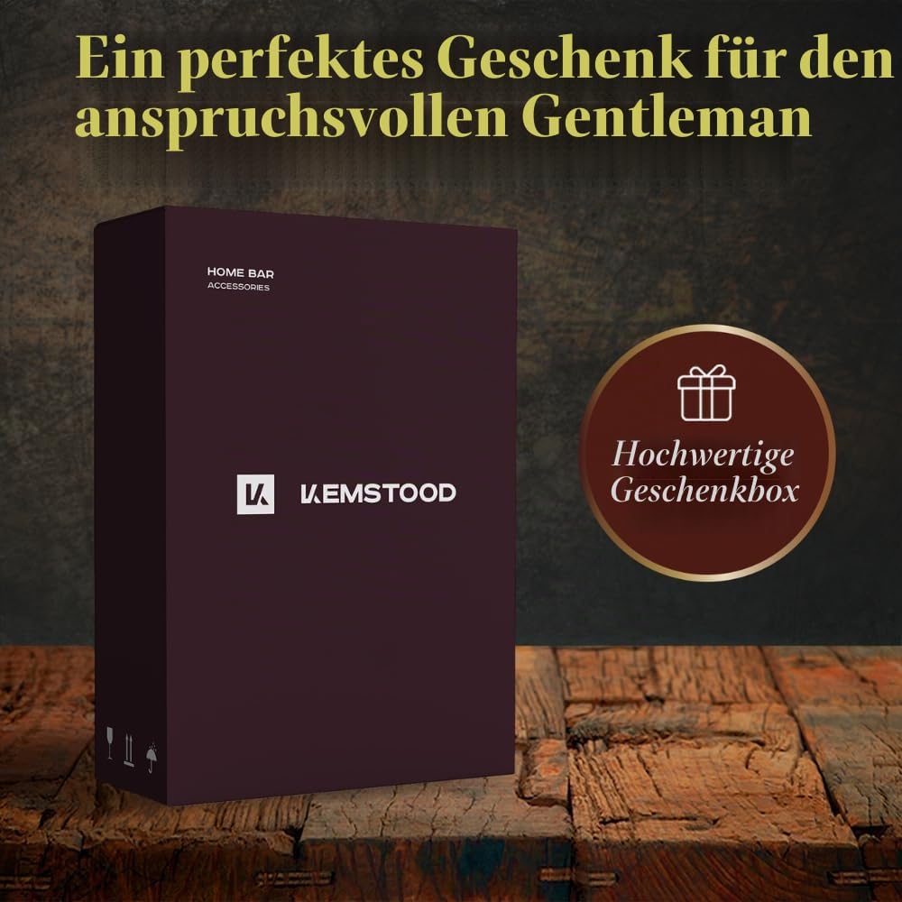 Kemstood Whisky Karaffe Globus Set (850 ml) - Edler Whiskey Decanter mit Gläser, Holzständer und ein