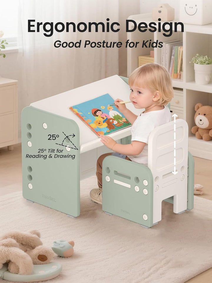 Kindertisch mit Stühle, Höhenverstellbarer Kinder Tisch Stuhl Set, Konvertierbarer Desktop，Multifunk