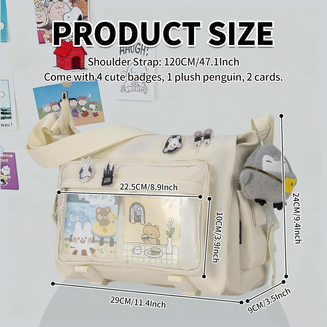 Modische Umhängetasche mit niedlichen Accessoires Casual Nylon Messenger Bag Leichte Handtasche und
