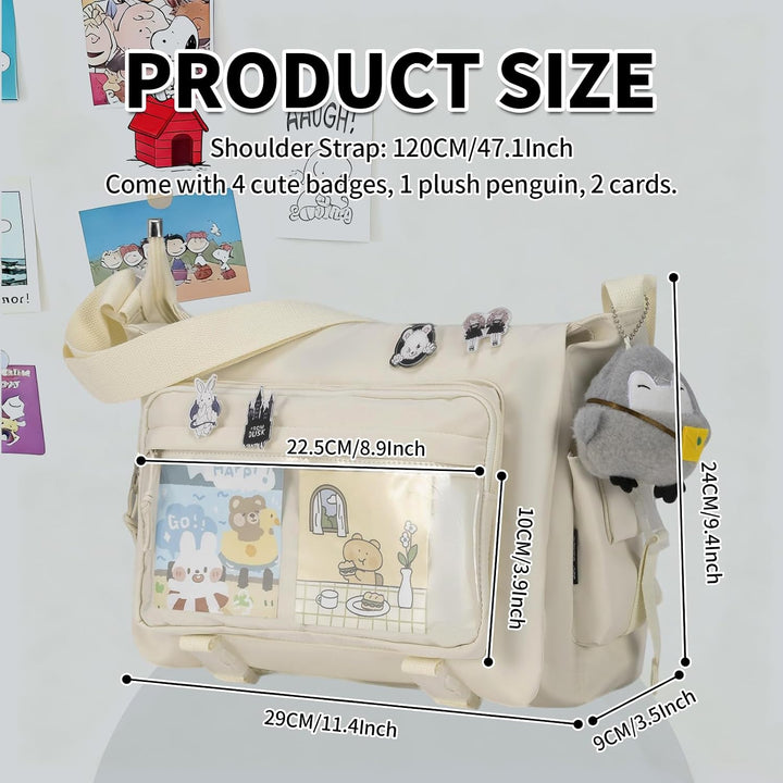 Modische Umhängetasche mit niedlichen Accessoires Casual Nylon Messenger Bag Leichte Handtasche und