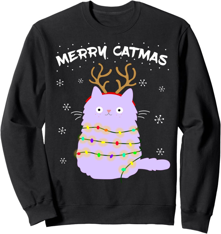 Merry Catmas lustige Christmas Katze im Rentier Kostüm Sweatshirt