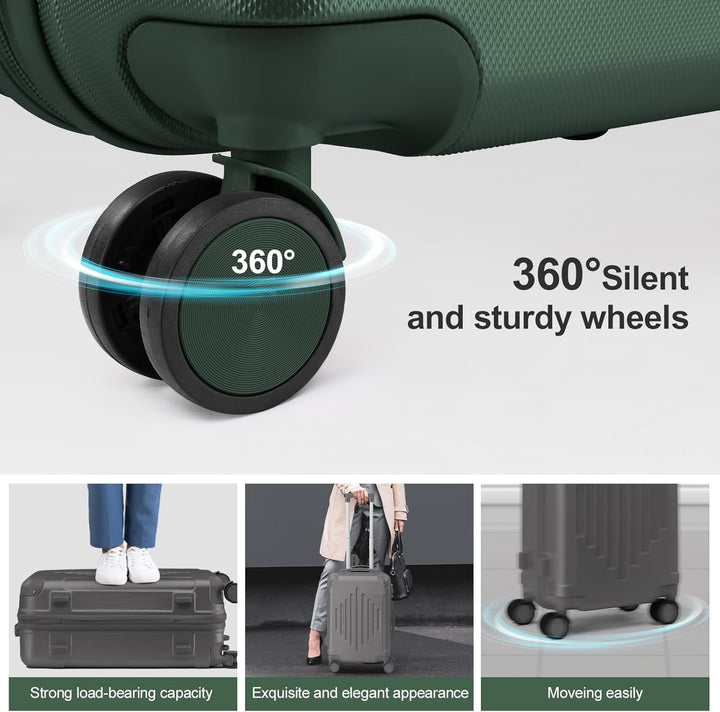 LALAHO Zwillingsrollen Reisekoffer Koffer Trolleys Hartschale M-L-XL-Set (Dunkelgrün, L, 65CM) Dunke