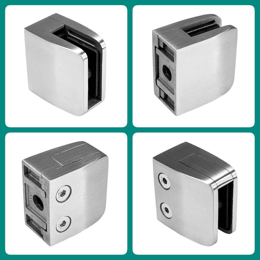 PRIOstahl Glashalter 4 Stück Glasklemme Klemmhalter Glashalter mit Sicherungsplatte + Sicherungsstif