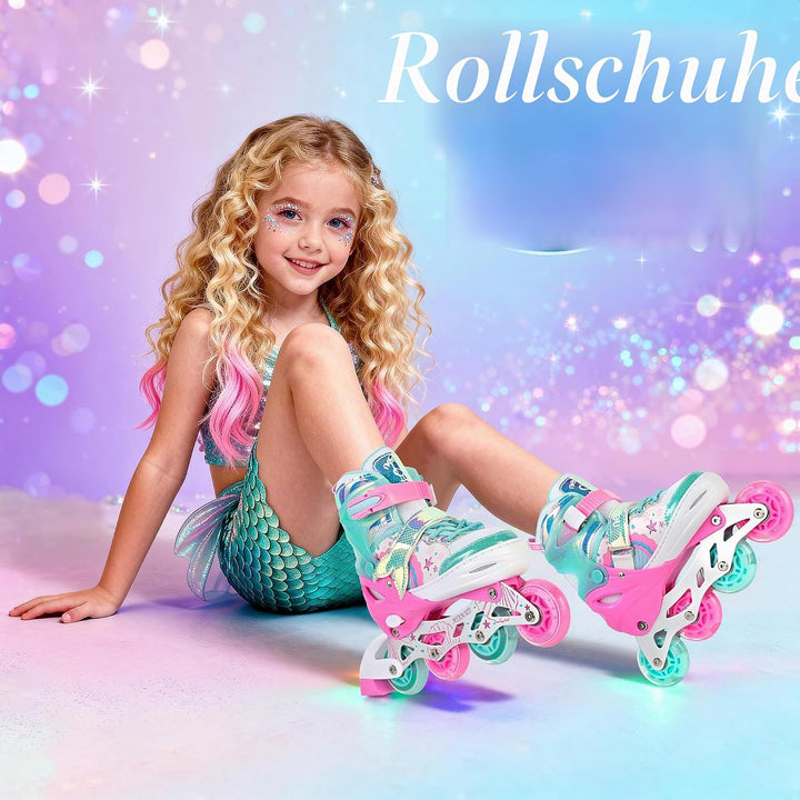 NEMONE Inliner für Mädchen Kinder 4 Grössen Verstellbar Blau Violett Inliner für Kinder Drinnen Drau