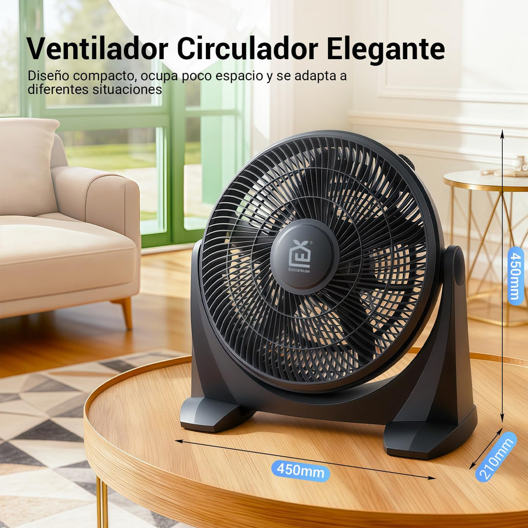 Leiser und leistungsstarker Tischventilator, 38 cm, 5 Flügel, 1300 U/min, 55 W – Neigung 90° und 3 G