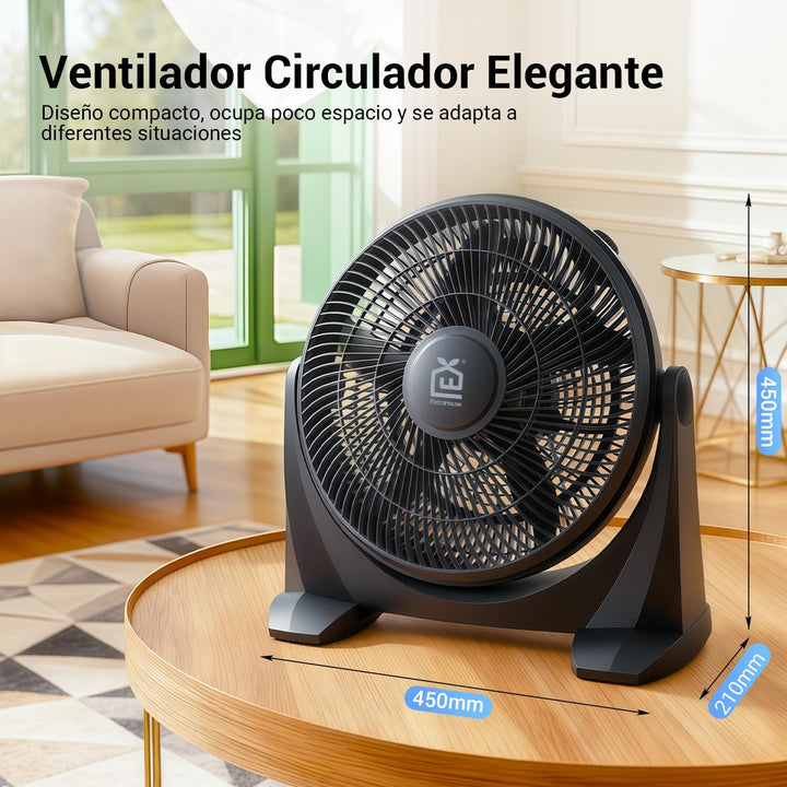 Leiser und leistungsstarker Tischventilator, 38 cm, 5 Flügel, 1300 U/min, 55 W – Neigung 90° und 3 G