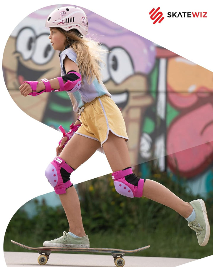 SKATEWIZ Skate Protektoren für Kinder & Erwachsene in 6 Farben - Knieschützer Kinder Set [6pc] SMASH