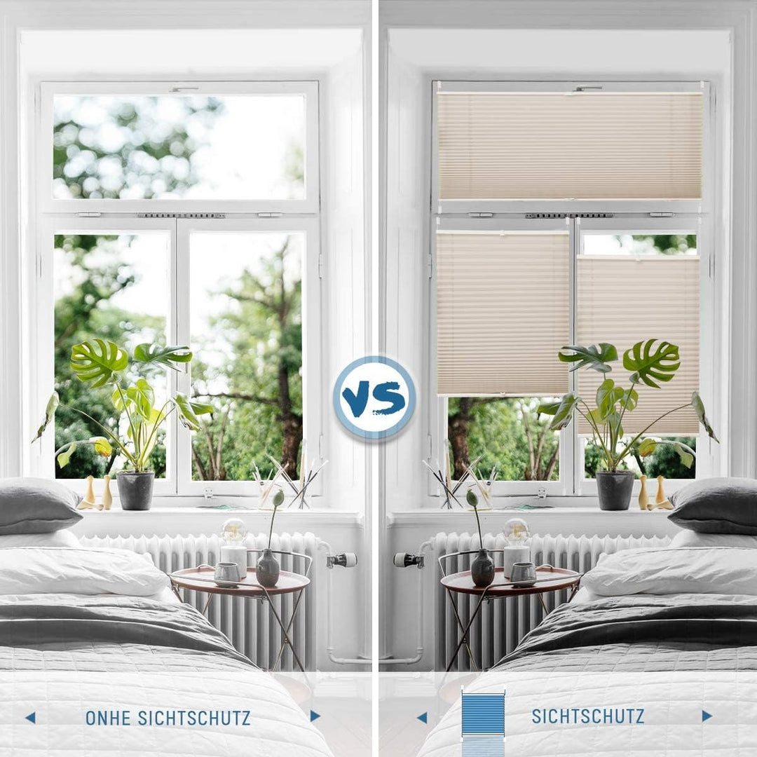 Allesin Plissee ohne Bohren Plissees Klemmfix Creme 35x80cm(BxH), Plisseerollo Faltrollo mit Klemmtr