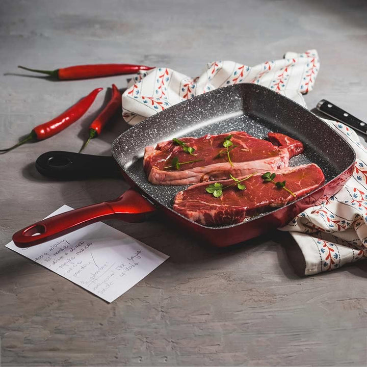 AMBITION Grillpfanne 26 cm Jasper Bratpfanne aus Aluminium antihaft alle Herdarten Induktionspfanne,