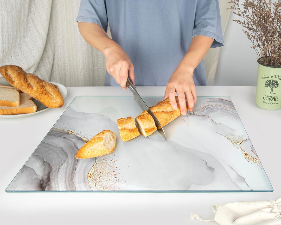 Glasschneidebrett 50×40cm – Hygienisches Schneidebrett aus gehärtetem Glas – Hitzebeständig, Kratzfe