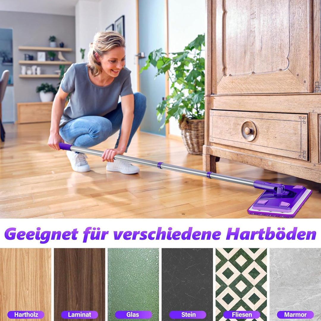 Bodenwischer für Bodenreinigung: Wischmopp für Laminat Holz Fliesen Vinylböden - Nass-Trocken Staubm