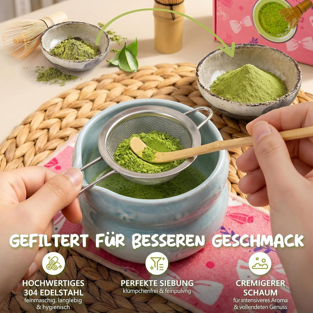 Matcha Set 8-Piece Premium Tea Ceremony Kit with Ceramic Bowl, 100+ Tines Bamboo Whisk (Chasen), Hol