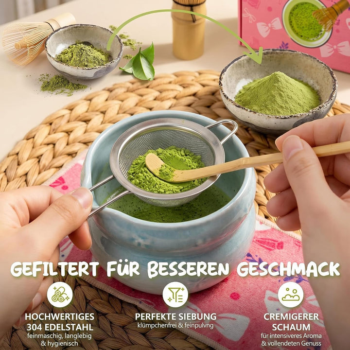 Matcha Set 8-Piece Premium Tea Ceremony Kit with Ceramic Bowl, 100+ Tines Bamboo Whisk (Chasen), Hol