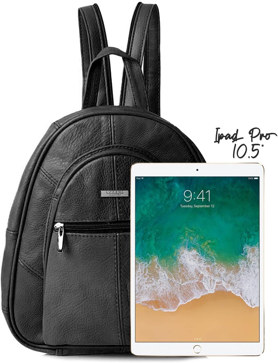 Woodland Leathers Modischer Damenrucksack, klein, schwarz, mit Anti-Diebstahl-Reissverschluss und Ha